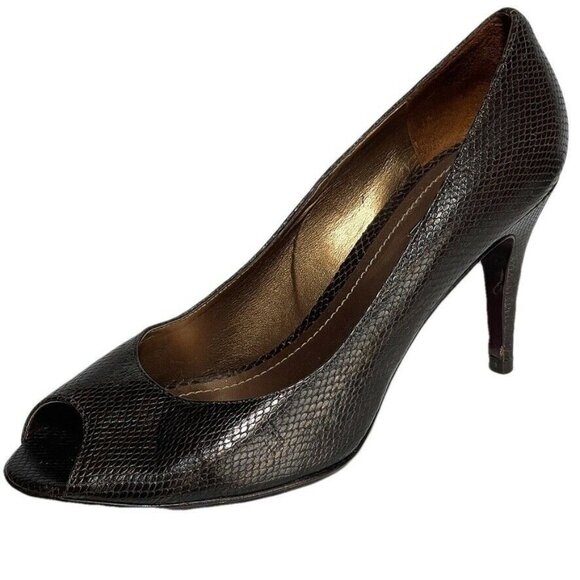 Ann Taylor Womens Peep Toe High Heel Pumps Size 8.5 Brown Textured Leather - Picture 8 of 11